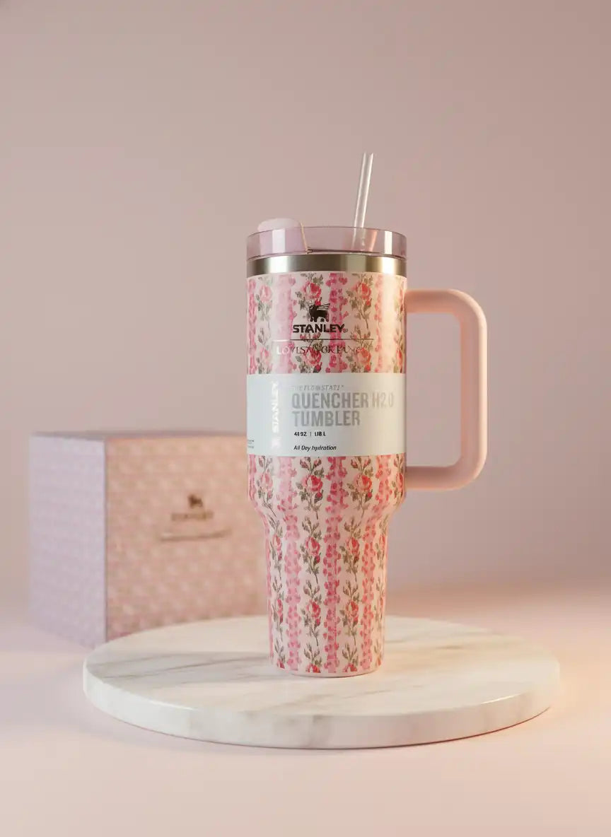 Stanley x LoveShackFancy Quencher H2.0 Tumbler Pink Floral Romance 40oz – Euromosh