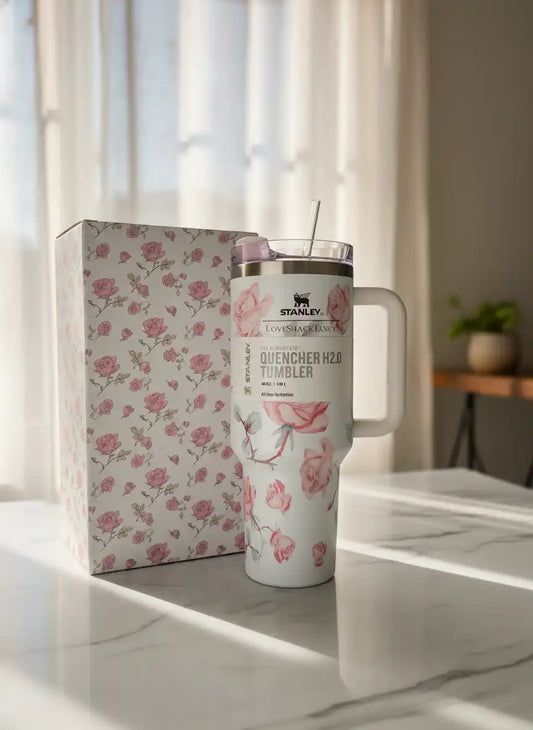 Stanley x LoveShackFancy Quencher H2.0 Tumbler β Blush Pink Floral (40oz)