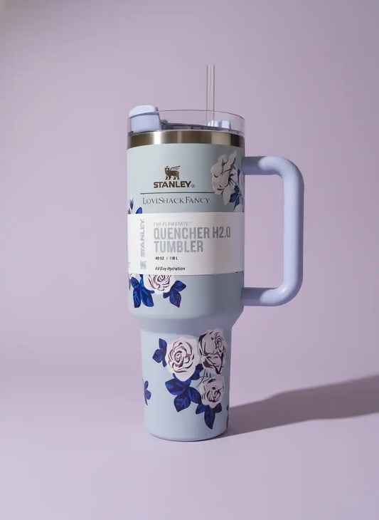 Stanley x LoveShackFancy Quencher H2.0 Tumbler – Soft Blue Floral (40oz)