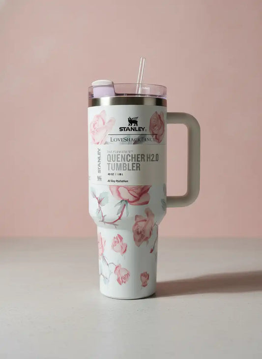 Stanley x LoveShackFancy Quencher H2.0 Tumbler – Blush Pink Floral (40oz)