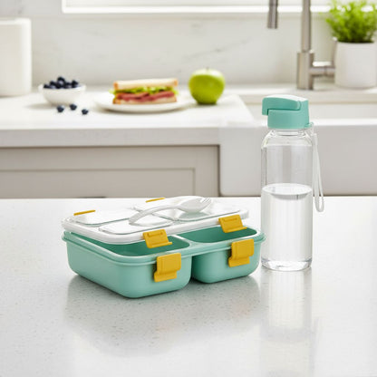 3 Compartment Leakproof Lunch Box with Water Bottle for Kids – Euromosh