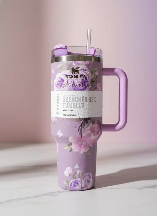Stanley x LoveShackFancy Quencher H2.0 Tumbler – Lavender Rose Floral (40oz)